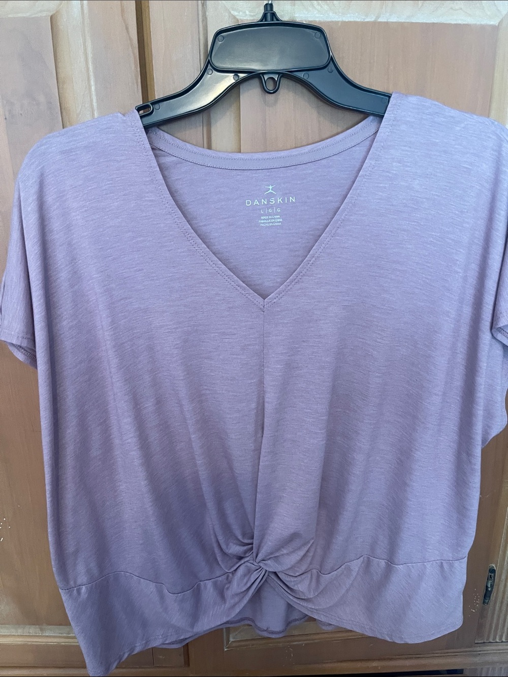 Danskin Mauve Short Sleeve Athletic V-Neck Tie-Front Top